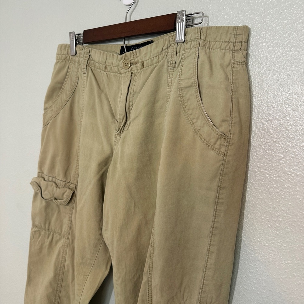Calvin Klein Jeans Womens Khaki Cargo Pants Tan Cotton Straight Leg Size 12